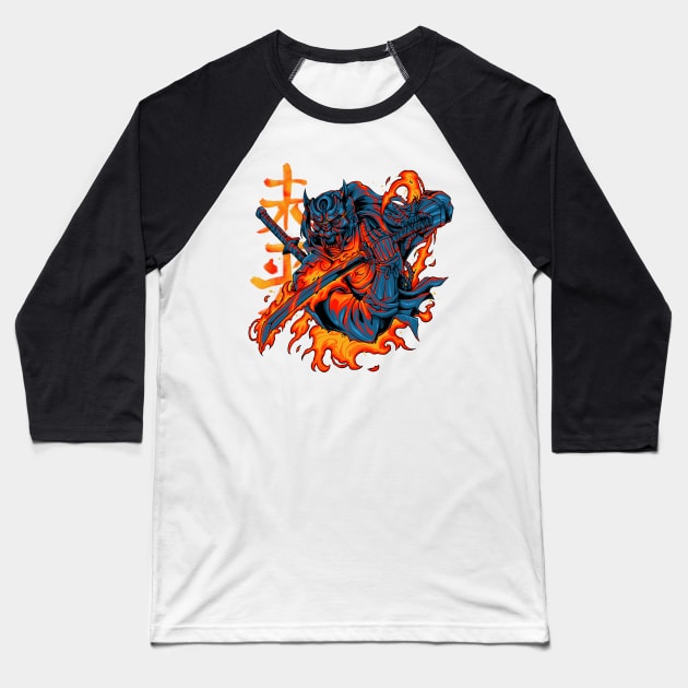 Flame Samurai Baseball T-Shirt by TimeSkiff